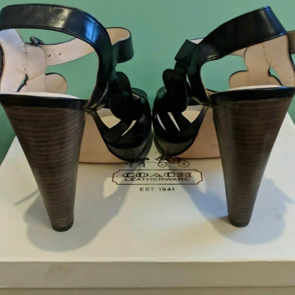 Black Women’s Leather High Heel Platform Sandals